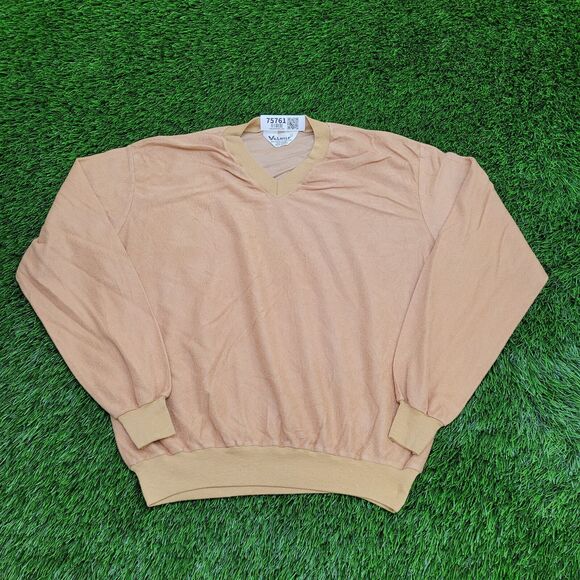 Vintage 70s MOD Velour Sweater M/L 21x23 Beige Cropped USA - Picture 1 of 11